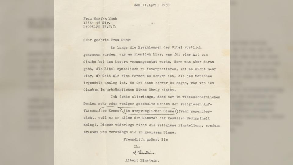 A letter written by Albert Einstein in German