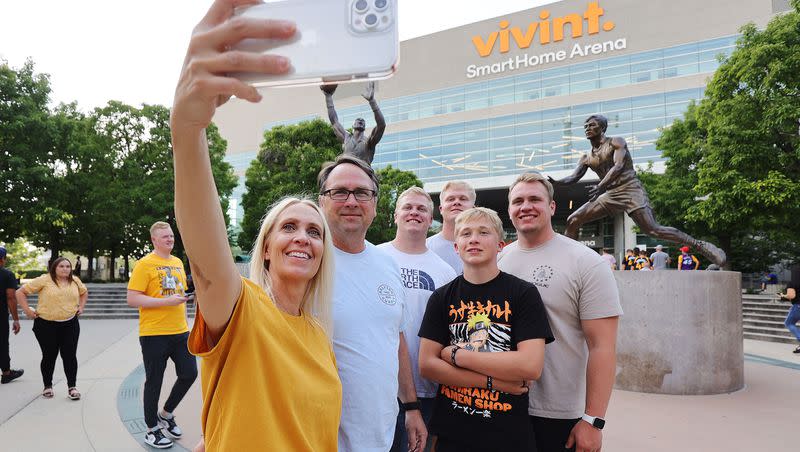 Kristen King shoots a selfie with her family prior to Game 5 of the NBA playoffs between the Utah Jazz and the LA Clippers in Salt Lake City on Wednesday, June 16, 2021.