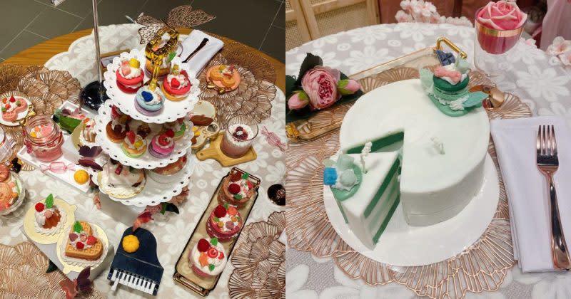 A picture of an afternoon tea set candle, and a 2kg cake candle