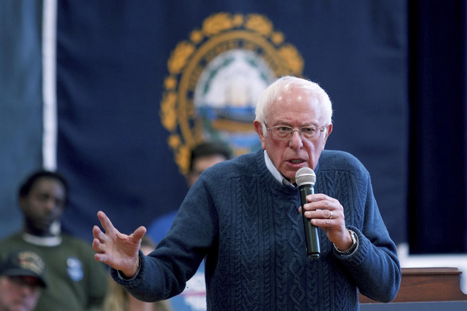 Democratic presidential candidate Sen. Bernie Sanders, I-Vt., speaks during a campaign stop, Saturday, Nov. 23, 2019, in Franklin, N.H. (AP Photo/Mary Schwalm)