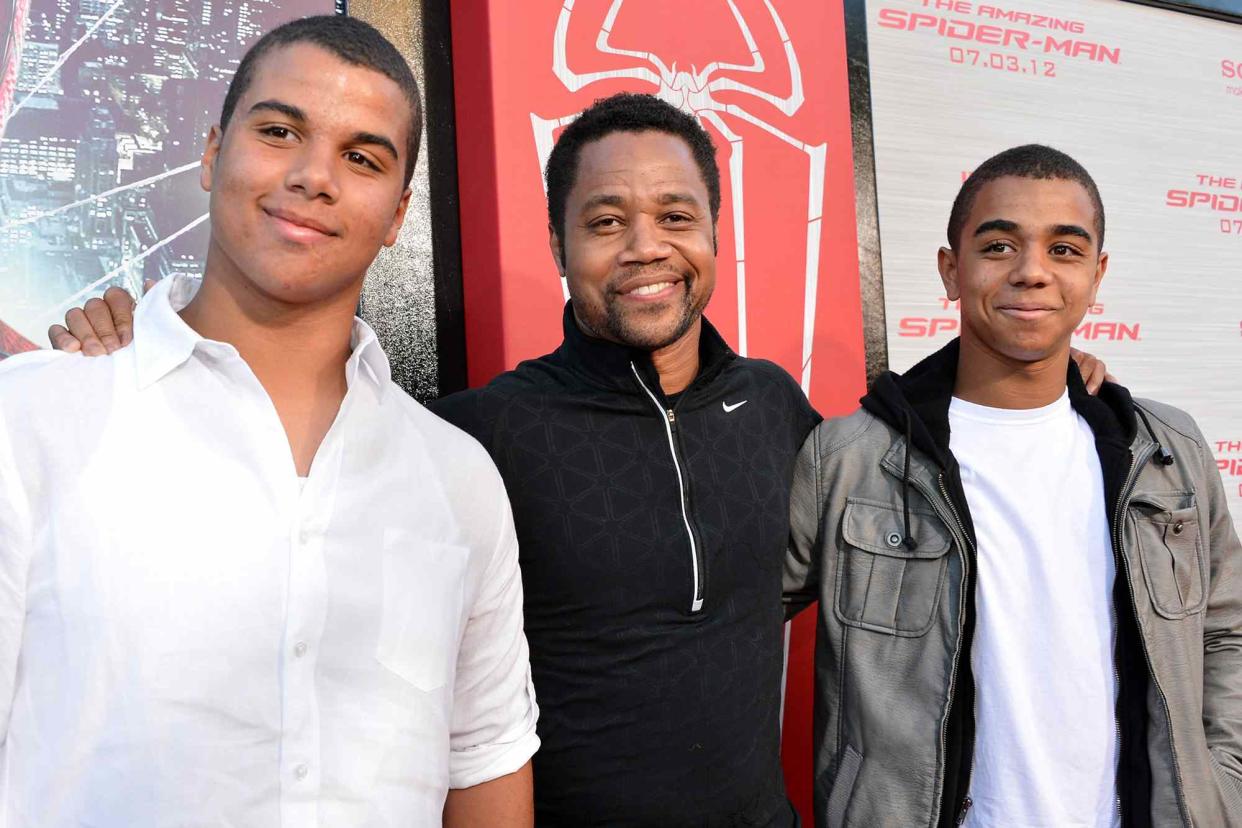 <p>Alberto E. Rodriguez/Getty</p> Cuba Gooding Jr. and his kids Mason Gooding and Spencer Gooding arrive at the premiere of "The Amazing Spider-Man" on June 28, 2012 in Westwood, California.
