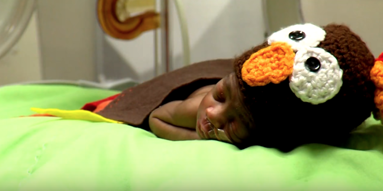 Patients at the University of Alabama at Birmingham’s Regional Neonatal Intensive Care Unit get to celebrate Thanksgiving with an adorable photo shoot. (Photo: YouTube)