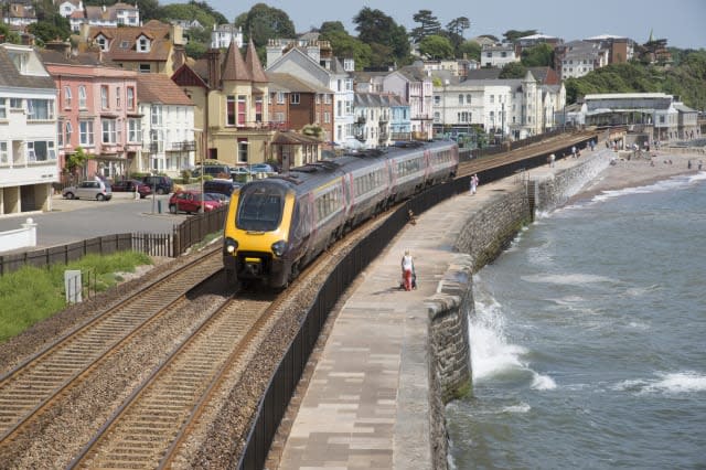 Cross country service passenger train at Dawlish Devon UK