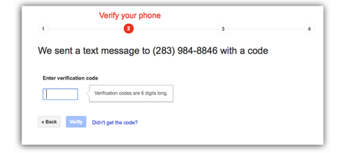 Google Verify Your Phone screen