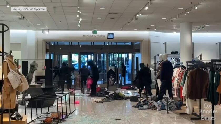 A flash robbery caught in progress at a Nordstrom store in Canoga Park this month. But does it tell the whole story of retail theft? <span class="copyright">(@ella_ise24 via Spectee)</span>