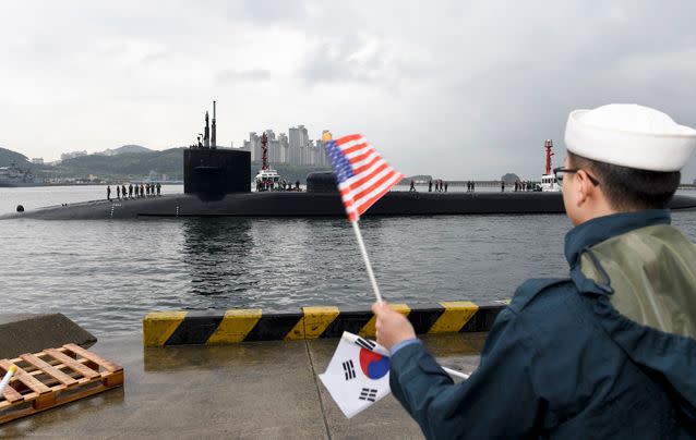 <span class="article-figure-source">US sub in South Korea. Source: EPA/US Navy</span>
