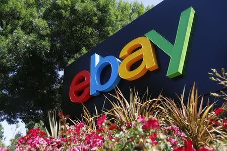 An eBay sign is seen at an office building in San Jose, California May 28, 2014. REUTERS/Beck Diefenbach