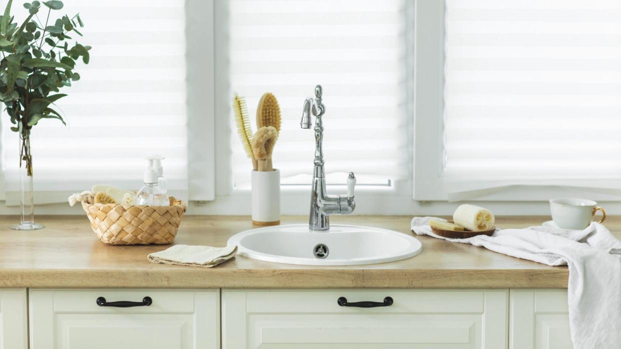  Natural Cleaning products around a sink 