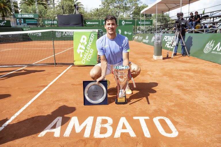 Facundo Bagnis, campeón en Ambato, el domingo pasado: fue su 16° trofeo en el Challenger Tour