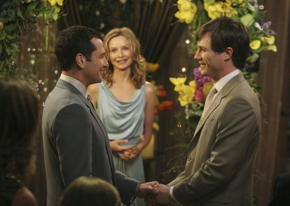<p>In May 2008, ABC's <em>Brothers & Sisters </em>became the first primetime, scripted show on a broadcast network to picture a same-sex wedding between two lead characters. Kevin and Scotty, played by Matthew Rhys and Luke MacFarlane, were married in the show's season finale.</p><p>That same year, Connecticut legalized same-sex marriage.</p>