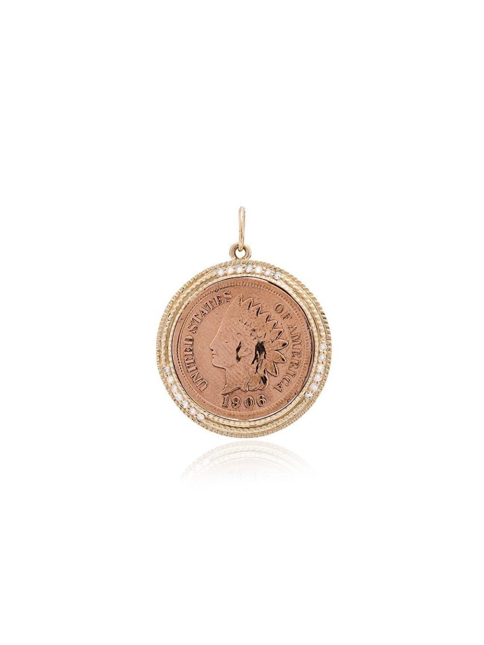 14-Karat Gold and Diamond Coin Necklace