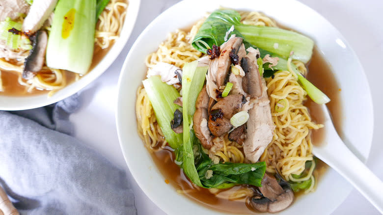 bowl of Chinese chicken noodle soup