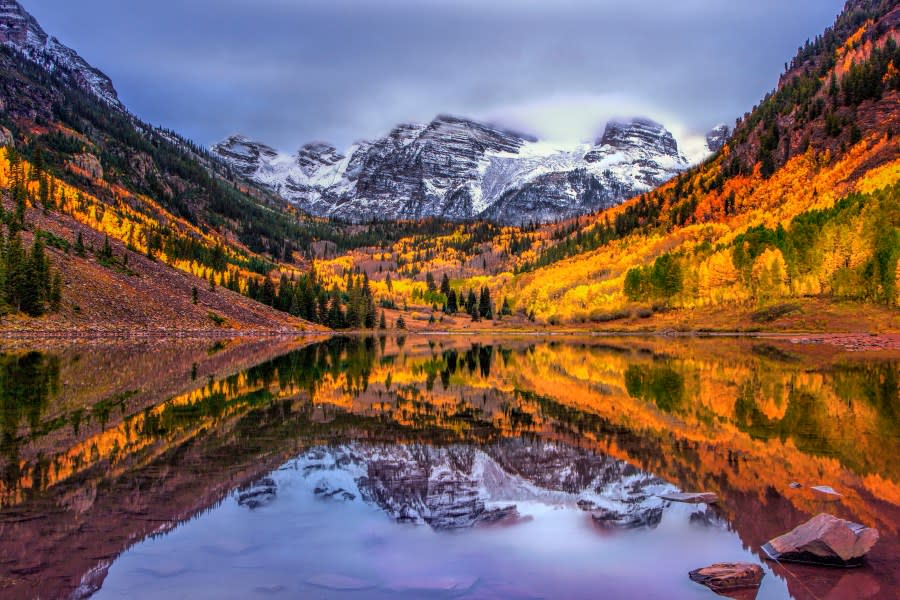 Colorado’s iconic Maroon Bells at autumn (Getty Images)
