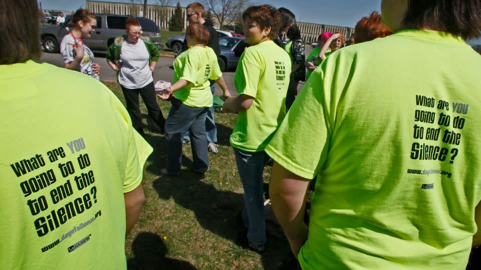 Blaine High School students hold a rally and press conference just off school property at the end of the school day on April 15, 2010. - Marlin Levison/Star Tribune/Getty Images