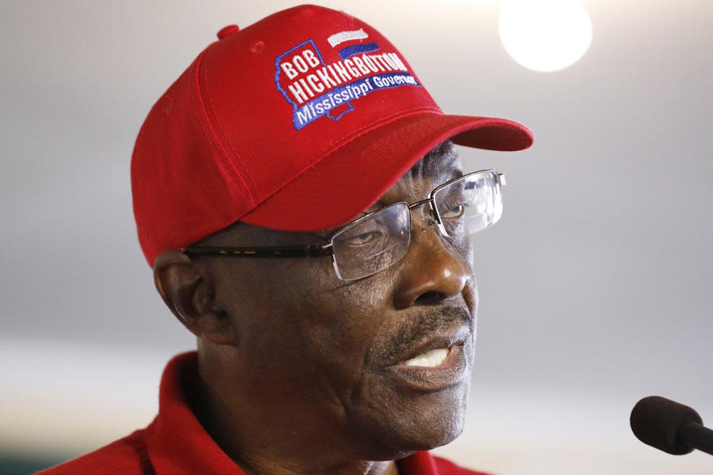 Bob Hickingbottom speaks at the Neshoba County Fair in Philadelphia, Miss., Thursday, Aug. 1, 2019, when he was a constitution party candidate for Mississippi governor. (AP Photo/Rogelio V. Solis, File)