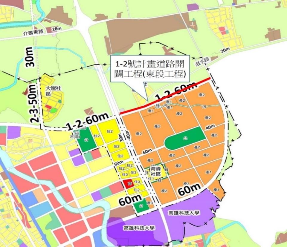 橋頭科學園區1-2道路東段工程位置圖。   圖：內政部提供