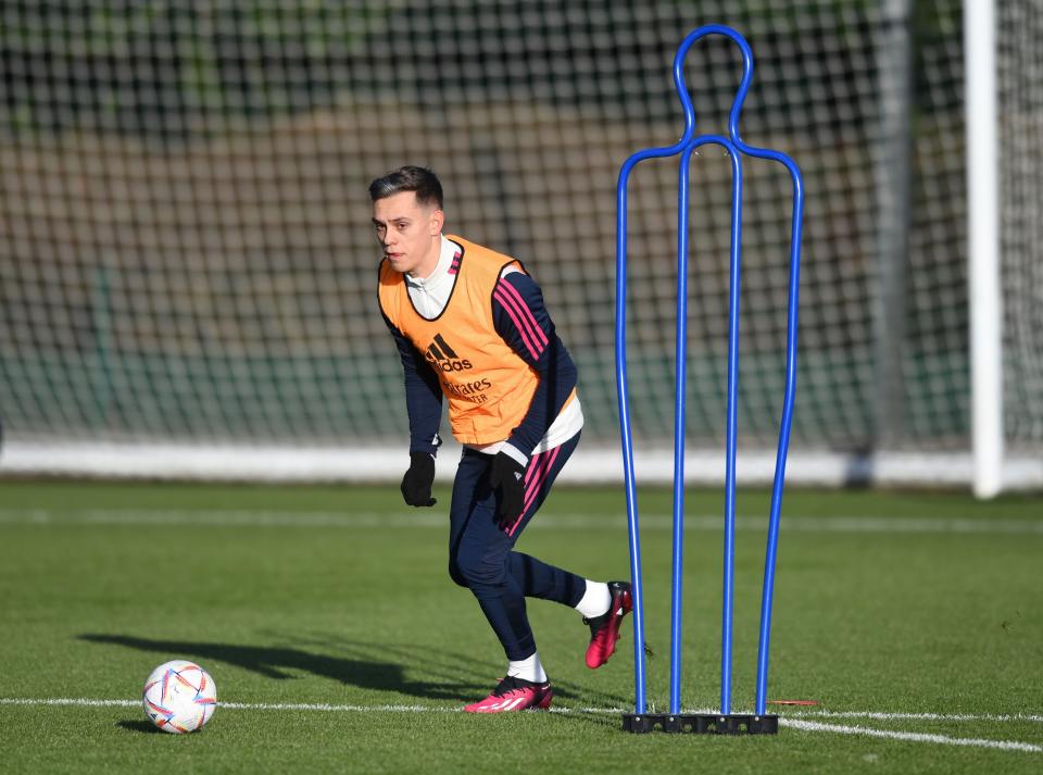 ST ALBANS, ENGLAND - JANUARY 20: New signing Leandro Trossard during a training session at London Colney on January 20, 2023 in St Albans, England. (Photo by Stuart MacFarlane/Arsenal FC via Getty Images)