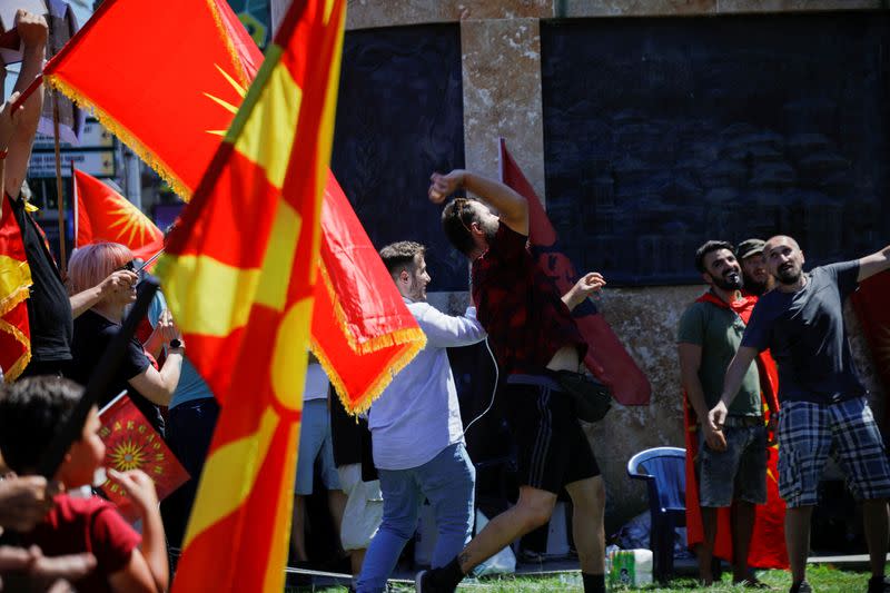 North Macedonians protest as parliament vote on Bulgaria, EU compromise, in Skopje