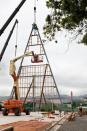 This handout image taken by Bridgit Anderson on December 12, 2012 shows the new cathedral framework going up in Christchurch. The New Zealand city's magnificent Gothic revival cathedral hewn from local basalt was irreparably damaged in the 6.3-magnitude earthquake that claimed 185 lives on February 22, 2011