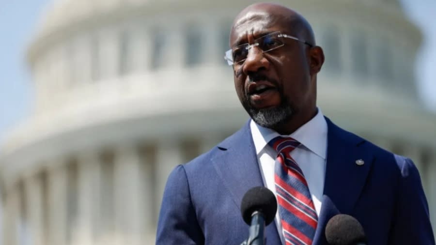 Democratic Georgia Sen. Raphael Warnock speaks at a news conference to call for further congressional action to curb gun violence outside the U.S. Capitol Building in Washington, D.C. on May 18. (Photo: Anna Moneymaker/Getty Images)