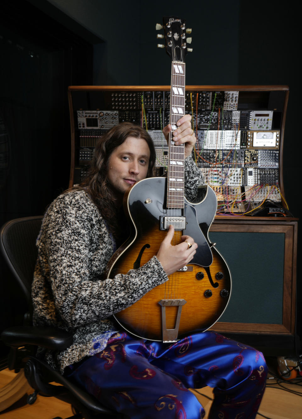 Composer Ludwig Goransson poses for a portrait at his music studio, Wednesday, Nov. 30, 2022, in Glendale, Calif. Goransson, along with Rihanna, is nominated for an Oscar for best original song for "Lift Me Up" from the film "Black Panther: Wakanda Forever." (AP Photo/Chris Pizzello)