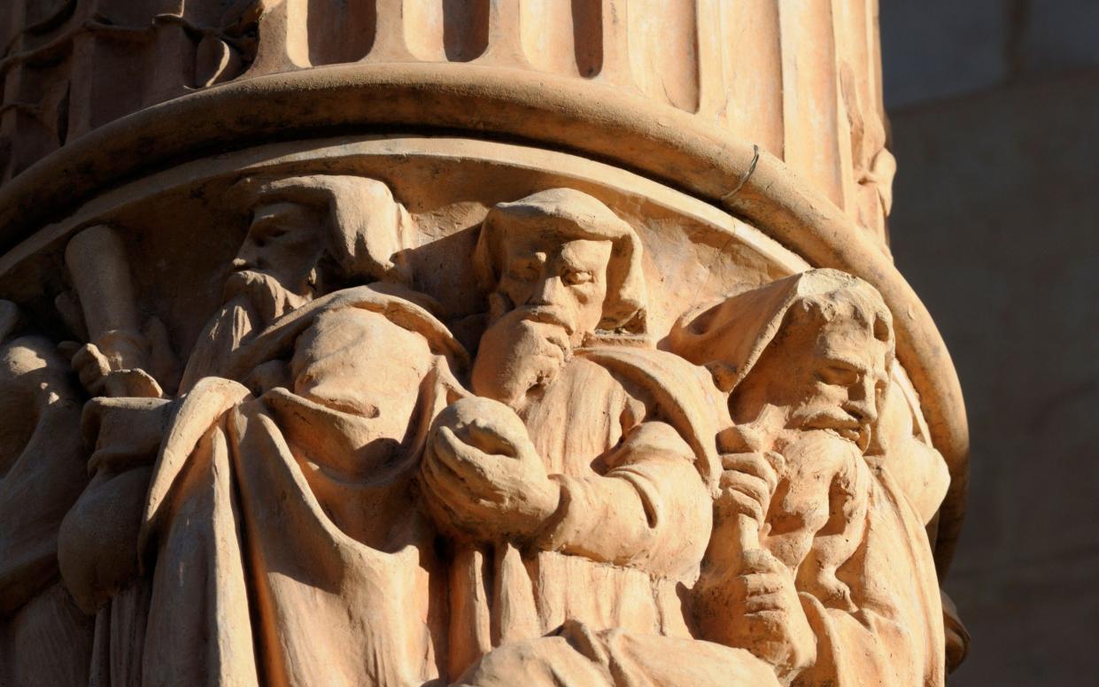 Detail from a stone column of the lower loggia of the V&A overlooking Exhibition Road