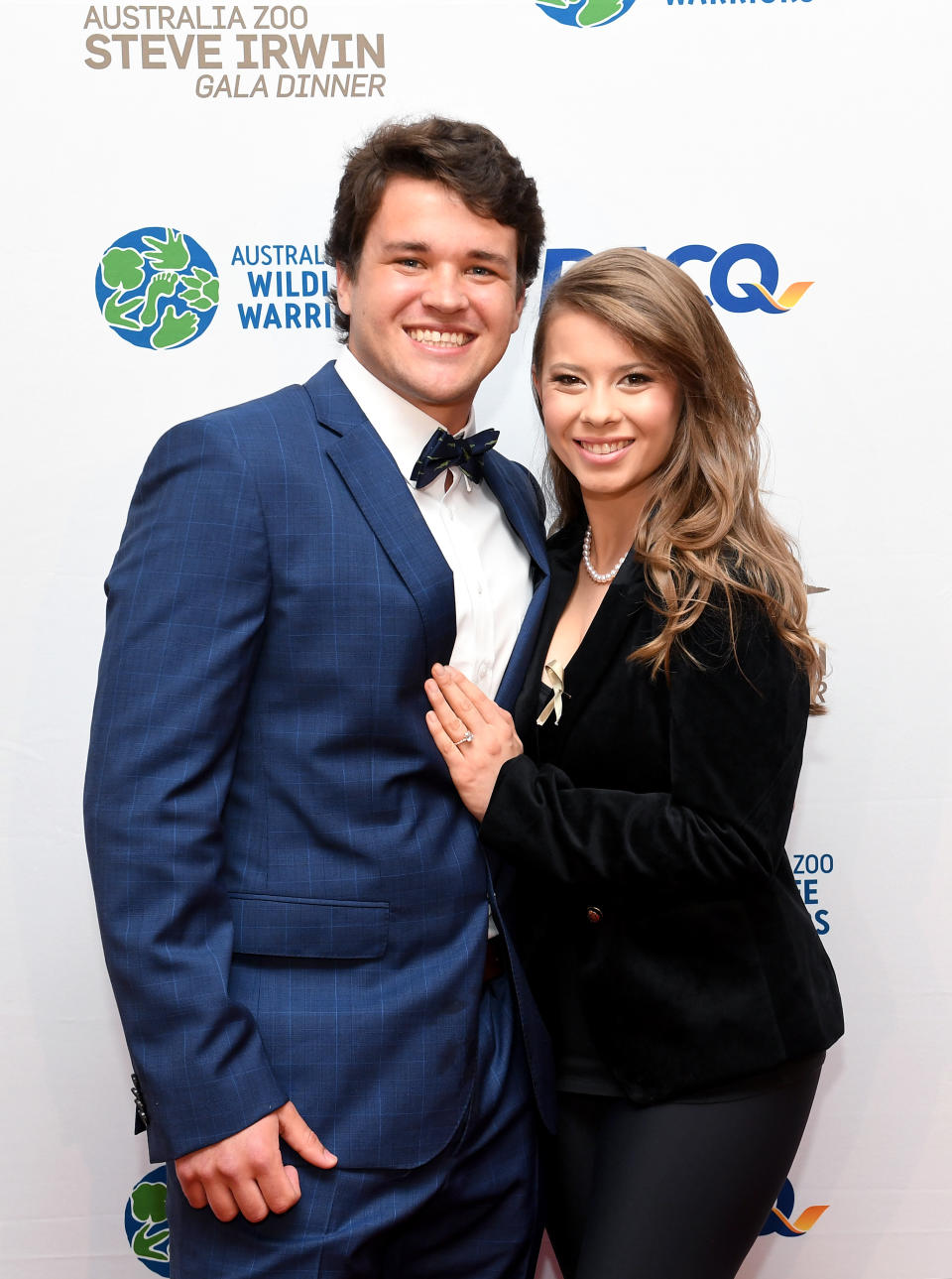 BRISBANE, AUSTRALIA - NOVEMBER 09: Bindi Irwin poses for a photo with fiance Chandler Powell at the annual Steve Irwin Gala Dinner at Brisbane Convention & Exhibition Centre on November 09, 2019 in Brisbane, Australia. (Photo by Bradley Kanaris/Getty Images)