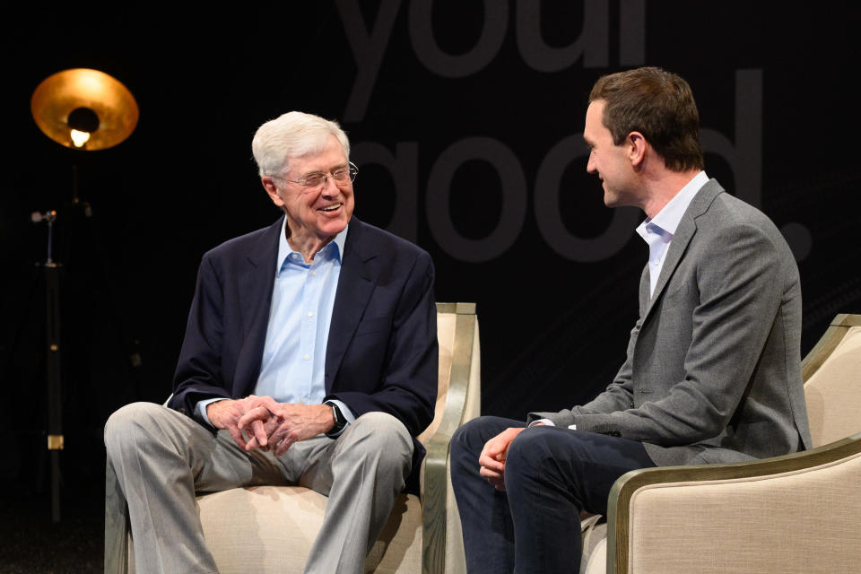  Founder of Stand Together Charles Koch and CEO and Chairman of Stand Together Brian Hooks prepare for the Stand Together Summit on June 29, 2019 in Colorado Springs, Colorado. / Credit: Photo by Daniel Boczarski/Getty Images for Stand Together