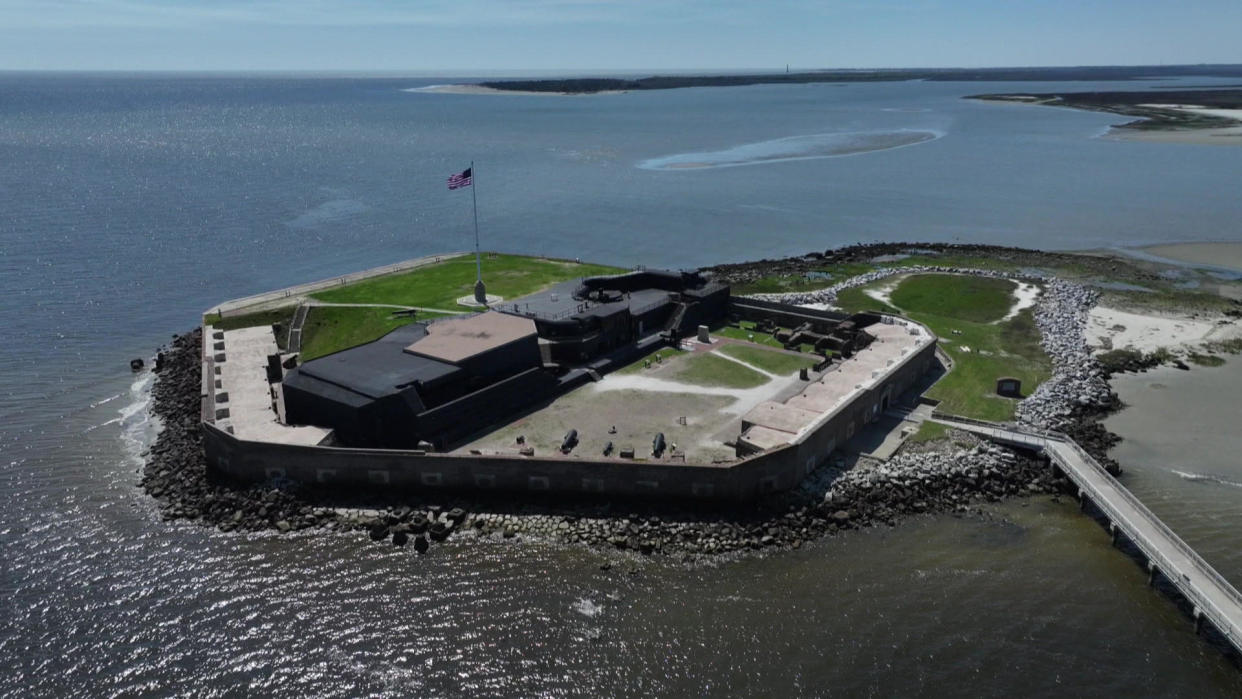An aerial view of Fort Sumter in the harbor of Charleston, South Carolina. Built to withstand attack from foreign naval ships, it was nonetheless attacked from the American shoreline, when Confederate forces opened fire on April 12, 1861.   / Credit: CBS News