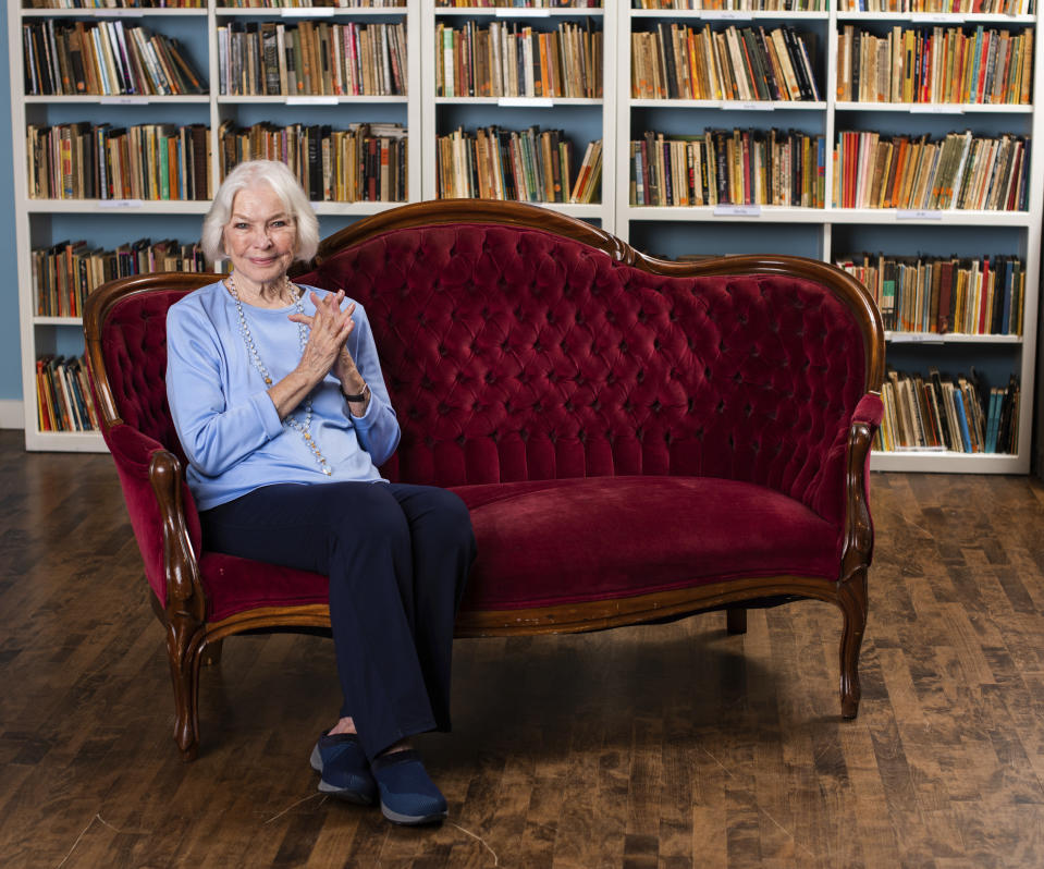 This Sept. 28, 2019 photo shows actress Ellen Burstyn posing for a portrait in the Paul Newman Library of the Actors Studio in New York, where she serves as a co-resident of the Actor’s Studio with fellow actors Al Pacino and Alec Baldwin. (Photo by Charles Sykes/Invision/AP)