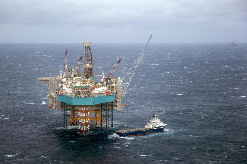 FILE - A view of a supply ship at the Edvard Grieg oil field, in the North Sea, Norway, on Feb. 16, 2016. Norway's oil fund saw the largest annual return in its history in 2023 led by a strong performance by U.S. technology companies and the Danish weight loss drug manufacturer, Novo Nordisk. (Hakon Mosvold Larsen, NTB Ccanpix via AP, File)