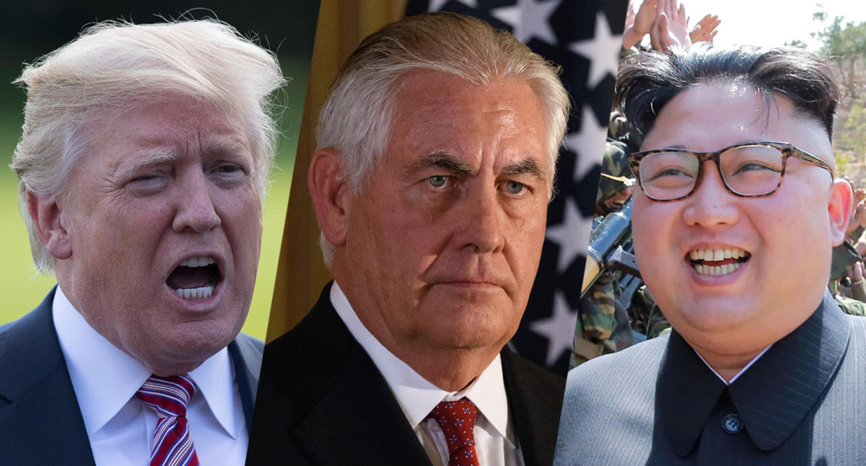 President Trump, Secretary of State Rex Tillerson and North Korean leader Kim Jong Un. (Photos: AP/Getty)