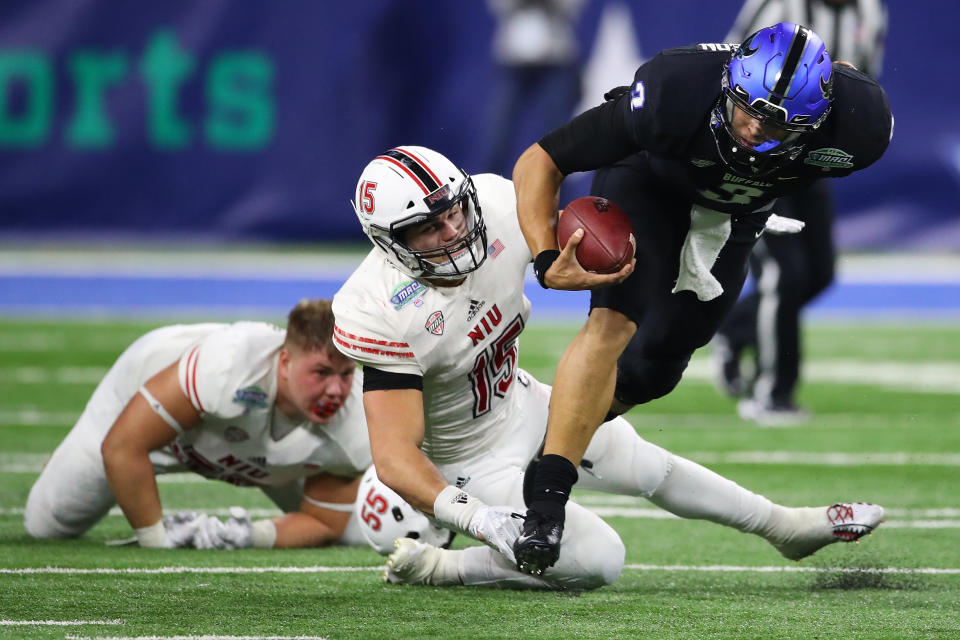 Northern Illinois defensive end Sutton Smith had a very good Friday night in Detroit. (Photo by Gregory Shamus/Getty Images)