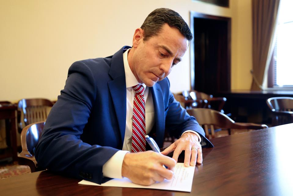 Riverton Mayor Trent Staggs files to run for the U.S. Senate at the Capitol in Salt Lake City, on Tuesday, Jan. 2, 2024. | Kristin Murphy, Deseret News