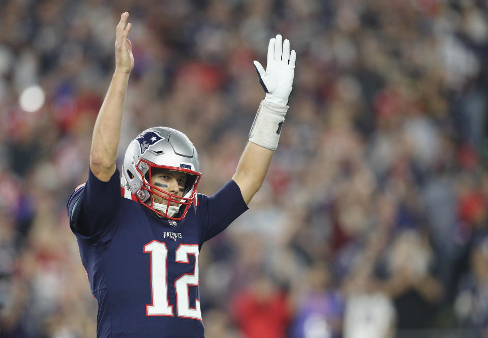 New England Patriots quarterback Tom Brady became the third quarterback in NFL history to throw 500 touchdowns when he connected with Josh Gordon on Thursday against the Indianapolis Colts. (Getty Images)