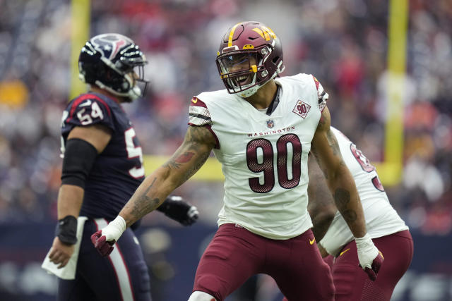 Washington Commanders defensive end Montez Sweat (90) runs during an NFL  football game against the Jacksonville Jaguars, Sunday, Sept. 11, 2022 in  Landover. (AP Photo/Daniel Kucin Jr Stock Photo - Alamy