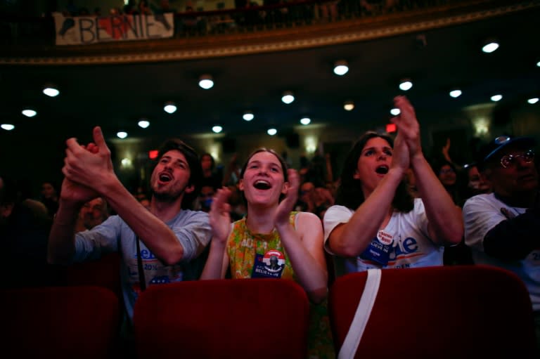 Supporters reacts during a speech of Democratic Presidential Candidate Bernie Sanders at the event 'Where We Go From Here' in New York on June 23, 2016