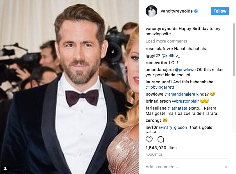 It's not the first time Ryan has posted something funny about his wife, he recently wished her a happy birthday alongside a photo of himself. Source: Instagram