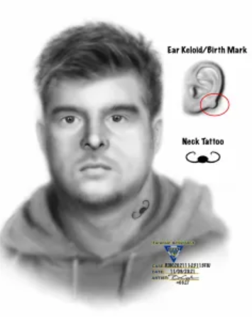 Sketch of the suspect in a 2021 sexual assault at a park in Marlboro.