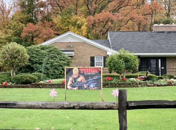 One of multiple pro-Trump signs on the yard of a New Castle, Penn. home near Jami Colich&#39;s office.