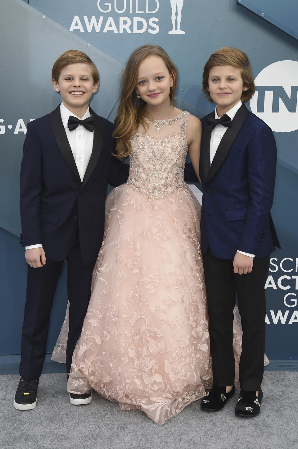 Cameron Crovetti, from left, Ivy George, and Nicholas Crovetti arrive at the 26th annual Screen Actors Guild Awards at the Shrine Auditorium & Expo Hall on Sunday, Jan. 19, 2020, in Los Angeles. (Photo by Jordan Strauss/Invision/AP)