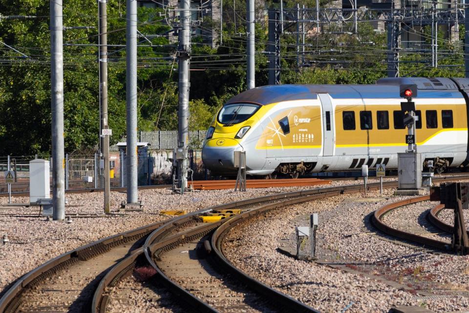 A Eurostar Golden Train leaving St Pancras on Tuesday. Eurostar aims to transport 2,000 athletes and staff and two million spectators to Paris for the Olympics and Paralympics (PA)