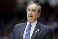 Temple head coach Fran Dunphy reacts during the second half of a First Four game of the NCAA college basketball tournament against Belmont, Tuesday, March 19, 2019, in Dayton, Ohio. (AP Photo/John Minchillo)