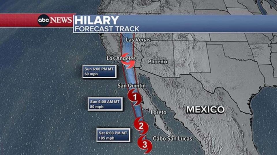 PHOTO: Hilary forecast track map (ABC News)