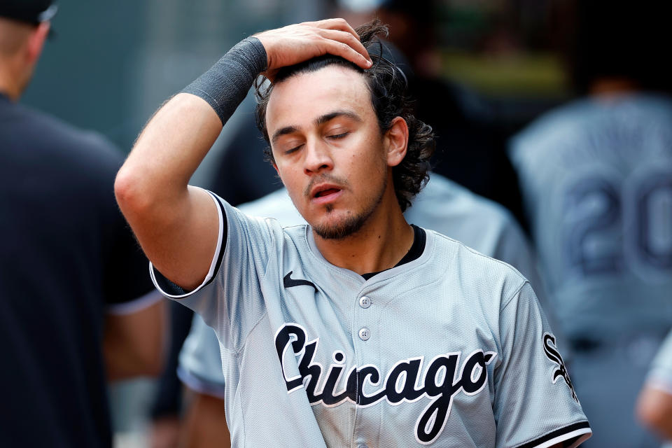 Shortstop White Sox Nicky Lopez bereaksi terhadap kekalahan melawan Minnesota Twins awal musim ini.