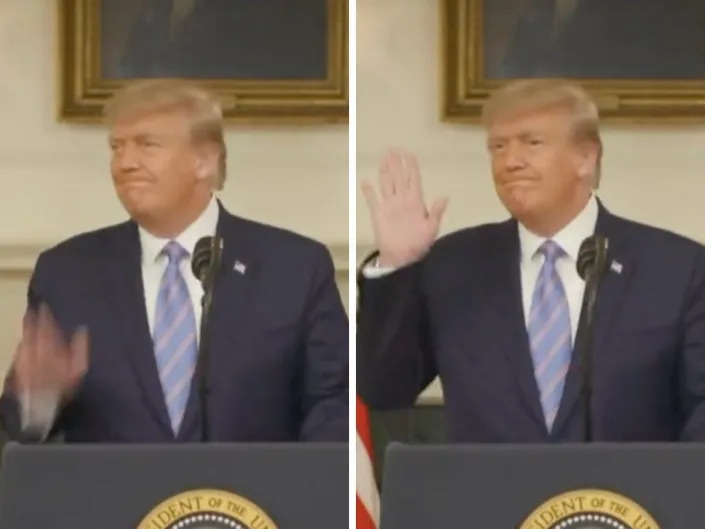 A screengrab of a video released by the January 6 panel investigating the Capitol riot shows Trump melting down and banging the podium while speaking