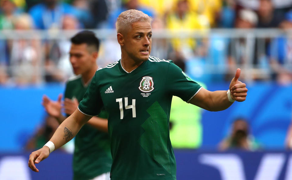 Chicharito Hernández en su último Mundial, el de Rusia 2018. (REUTERS/Michael Dalder)