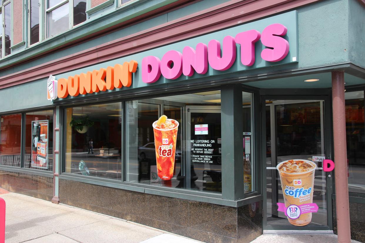 Exterior of Dunkin Donuts shop in Providence. The company is the largest coffee and baked goods franchise in the world, with 15,000 stores in 37 countries.