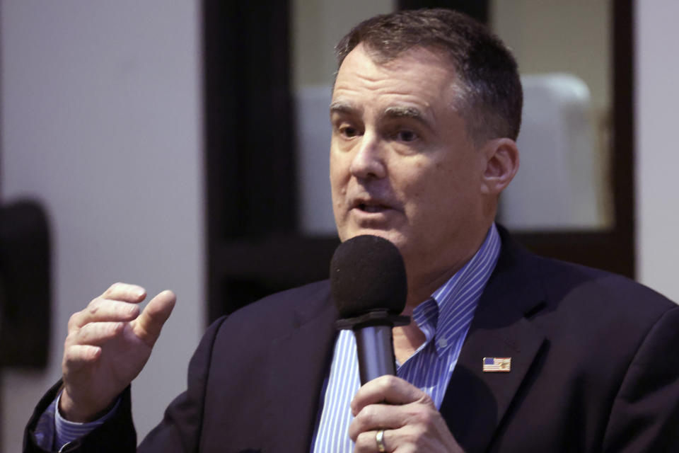 FILE - Fred Von Canon, Republican candidate for U.S. House of Representatives, North Carolina 13th District, speaks at a rally Friday, Jan. 26, 2024, in Roxboro, N.C. (AP Photo/Chris Seward, File)