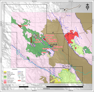 Plan view of the Los Gatos district with select prospects and high priority drill targets